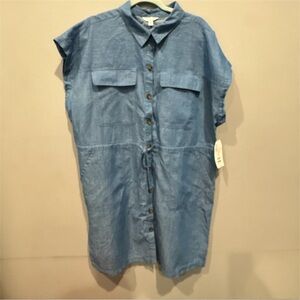 Time and Tru Light Blue Button-Front Midi Dress